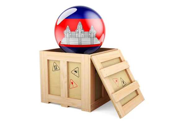 Wooden Box Parcel Cambodian Flag Shipping Delivery Cambodia Concept Rendering — Φωτογραφία Αρχείου