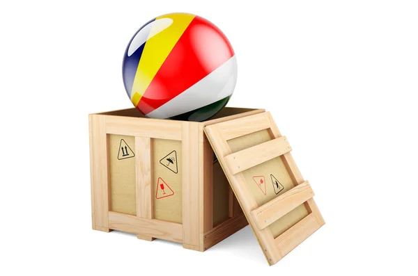 Wooden Box Parcel Seychelloise Flag Shipping Delivery Seychelles Concept Rendering — Stock fotografie