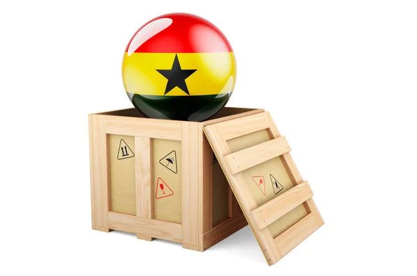 Wooden Box Parcel Ghanaian Flag Shipping Delivery Ghana Concept Rendering — ストック写真