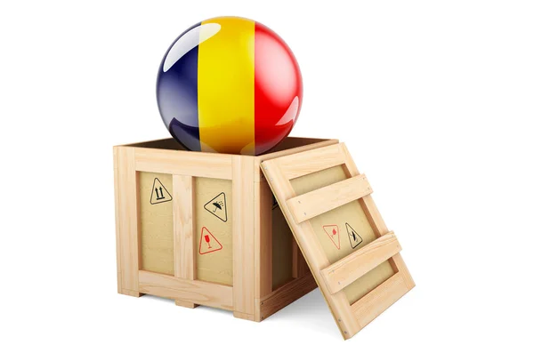 Wooden Box Parcel Romanian Flag Shipping Delivery Romania Concept Rendering — Stockfoto