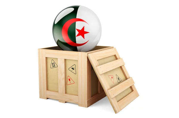 Wooden Box Parcel Algerian Flag Shipping Delivery Algeria Concept Rendering — Foto Stock