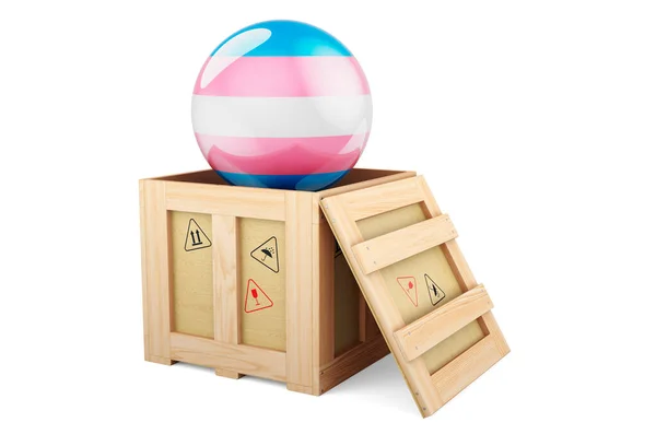Wooden Box Parcel Transgender Flag Rendering Isolated White Background — Stockfoto