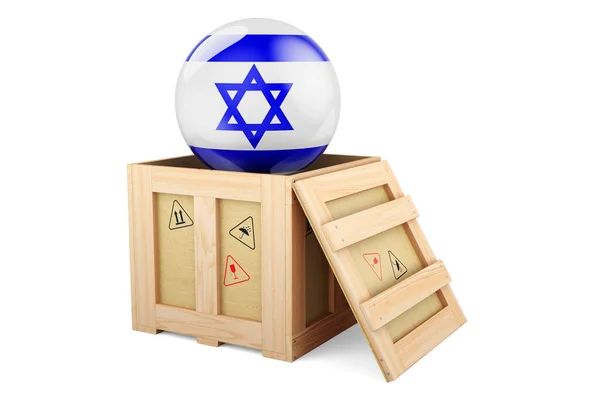 Wooden Box Parcel Israeli Flag Shipping Delivery Israel Concept Rendering —  Fotos de Stock