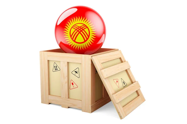 Wooden Box Parcel Kyrgyz Flag Shipping Delivery Kyrgyzstan Concept Rendering — 스톡 사진