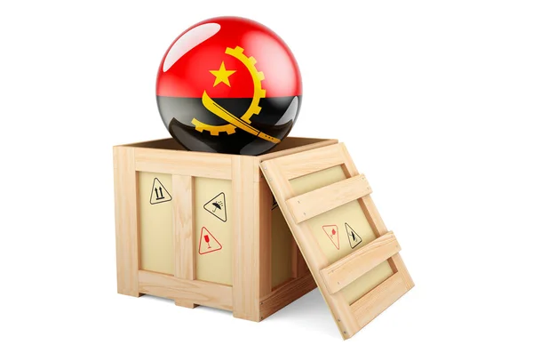 Wooden Box Parcel Angolan Flag Shipping Delivery Angola Concept Rendering — Stockfoto