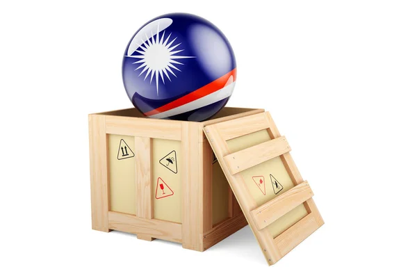 Wooden Box Parcel Marshallese Flag Shipping Delivery Marshall Islands Concept — Stockfoto