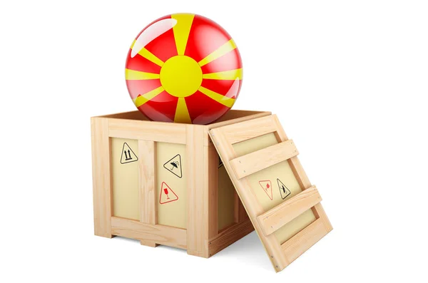 Wooden Box Parcel Macedonian Flag Shipping Delivery Macedonia Concept Rendering — Fotografia de Stock