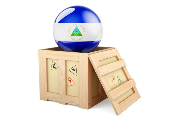 Wooden Box Parcel Nicaraguan Flag Shipping Delivery Nicaragua Concept Rendering — Fotografia de Stock