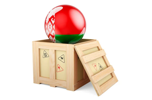 Wooden Box Parcel Belarusian Flag Shipping Delivery Belarus Concept Rendering — Stockfoto