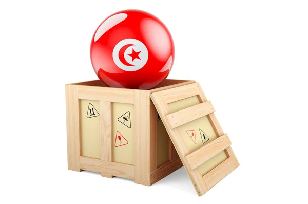 Wooden Box Parcel Tunisian Flag Shipping Delivery Tunisia Concept Rendering — Foto Stock