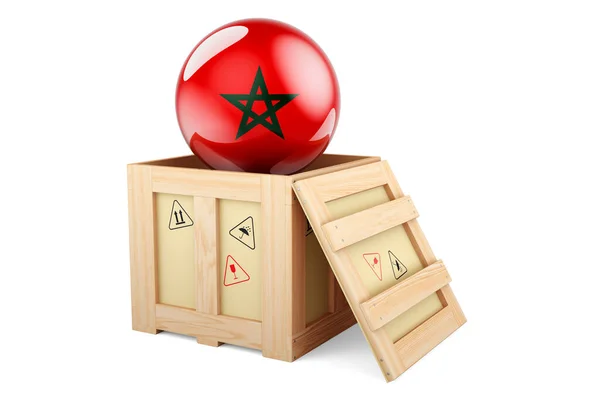 Wooden Box Parcel Moroccan Flag Shipping Delivery Morocco Concept Rendering — Foto Stock