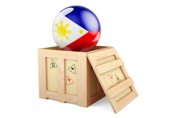 Wooden Box Parcel Filipino Flag Shipping Delivery Philippines Concept Rendering — Φωτογραφία Αρχείου