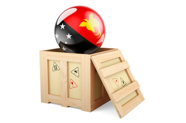 Wooden Box Parcel Papuan New Guinean Flag Shipping Delivery Papua — 图库照片