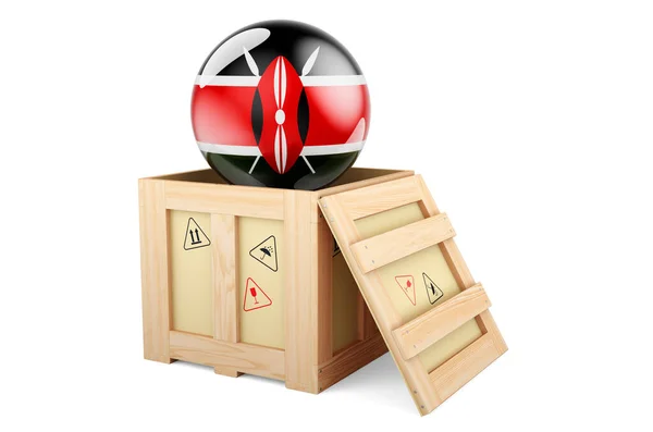 Wooden Box Parcel Kenyan Flag Shipping Delivery Kenya Concept Rendering — Stockfoto