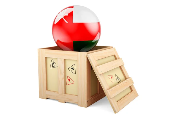 Wooden Box Parcel Omani Flag Shipping Delivery Oman Concept Rendering — Stock fotografie