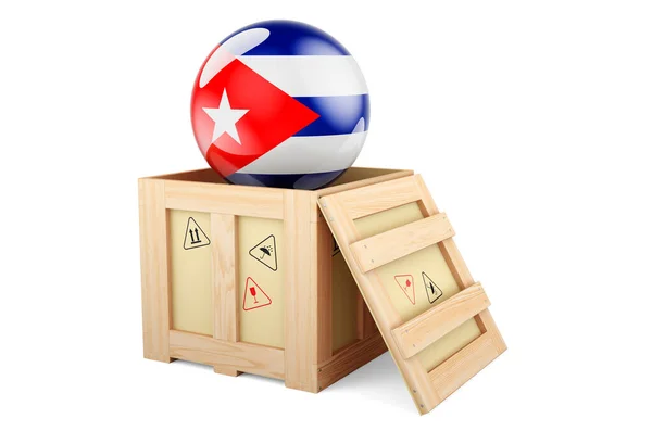 Wooden Box Parcel Cuban Flag Shipping Delivery Cuba Concept Rendering —  Fotos de Stock
