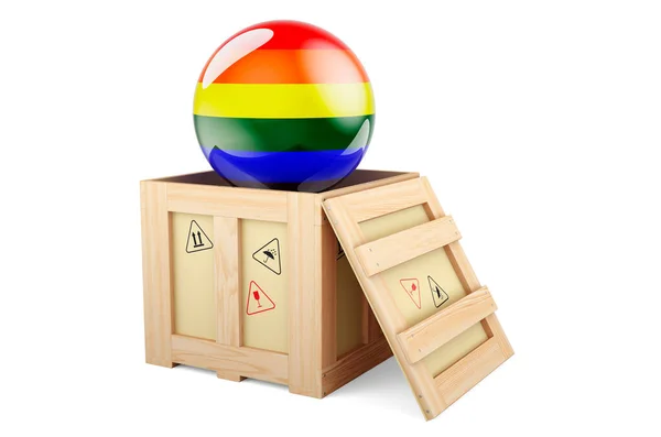 Wooden Box Parcel Lgbt Flag Rendering Isolated White Background — Stockfoto