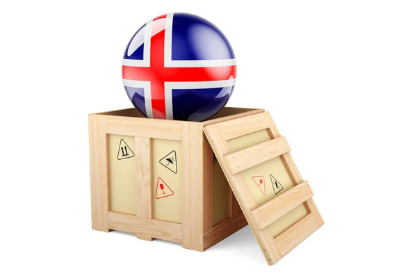Wooden Box Parcel Icelandic Flag Shipping Delivery Iceland Concept Rendering — Stock Fotó