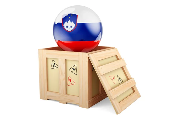 Wooden Box Parcel Slovenian Flag Shipping Delivery Slovenia Concept Rendering — стоковое фото
