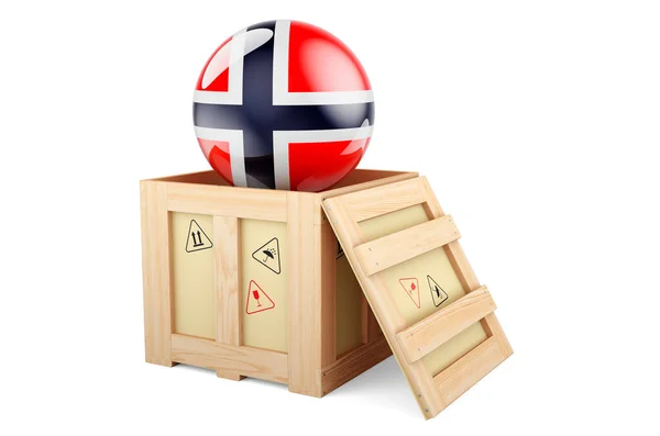 Wooden Box Parcel Norwegian Flag Shipping Delivery Norway Concept Rendering — ストック写真