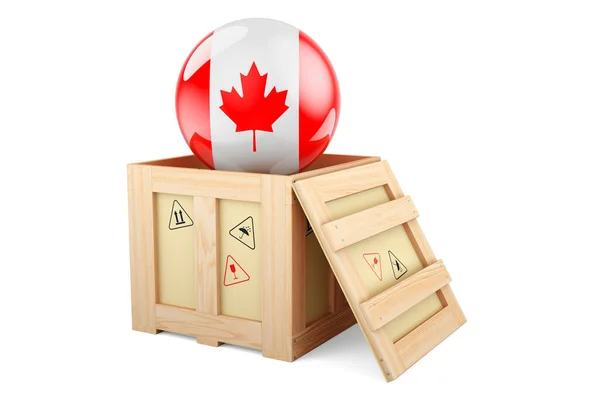 Wooden Box Parcel Canadian Flag Shipping Delivery Canada Concept Rendering — 스톡 사진