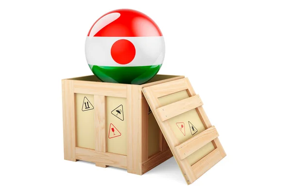 Wooden Box Parcel Niger Flag Shipping Delivery Niger Concept Rendering — Zdjęcie stockowe