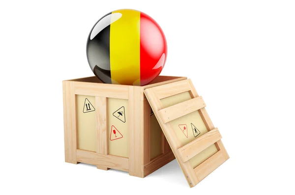 Wooden Box Parcel Belgian Flag Shipping Delivery Belgium Concept Rendering — 스톡 사진