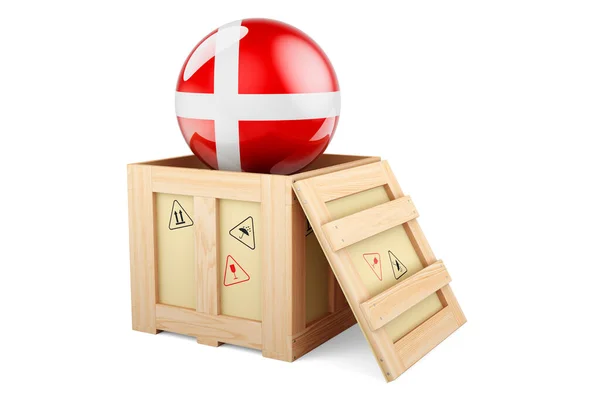 Wooden Box Parcel Danish Flag Shipping Delivery Denmark Concept Rendering — Stockfoto