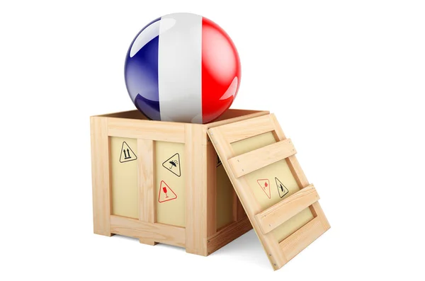 Wooden Box Parcel French Flag Shipping Delivery France Concept Rendering —  Fotos de Stock