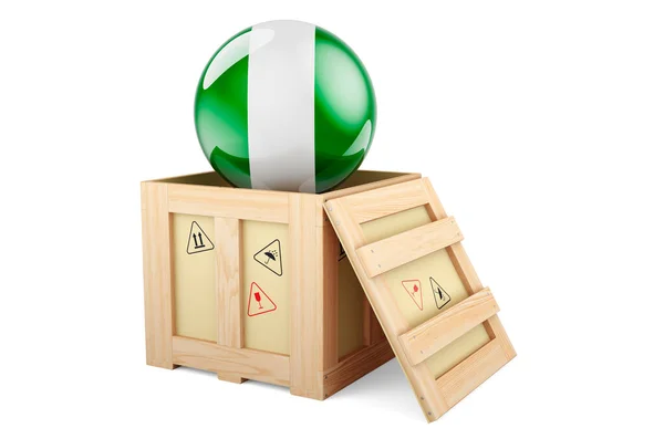 Wooden Box Parcel Nigerian Flag Shipping Delivery Nigeria Concept Rendering — Φωτογραφία Αρχείου