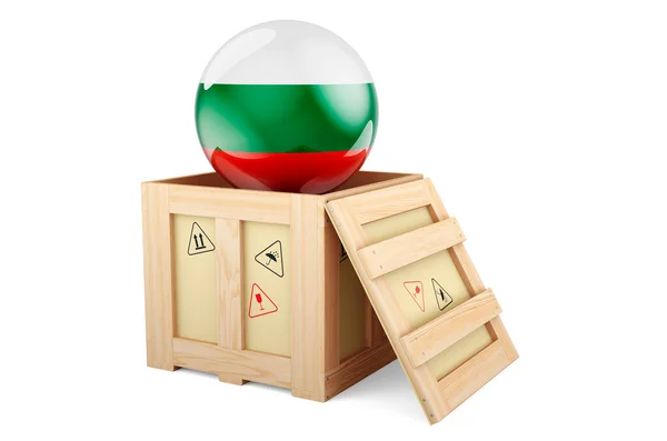 Wooden Box Parcel Bulgarian Flag Shipping Delivery Bulgaria Concept Rendering — Φωτογραφία Αρχείου