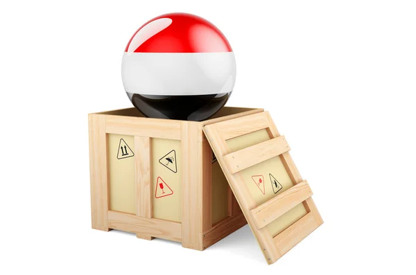 Wooden Box Parcel Yemeni Flag Shipping Delivery Yemen Concept Rendering — стокове фото