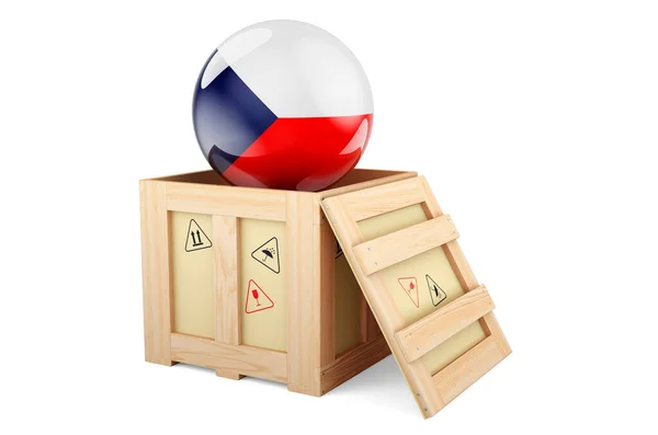 Wooden Box Parcel Czech Flag Shipping Delivery Czech Republic Concept — Φωτογραφία Αρχείου
