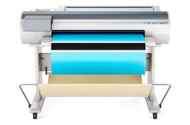 Wide format printer, plotter with Botswanian flag. 3D rendering isolated on white background