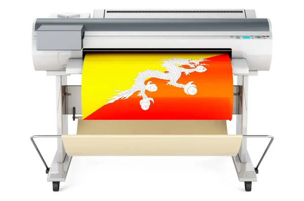 Wide Format Printer Plotter Bhutanese Flag Rendering Isolated White Background — Stockfoto