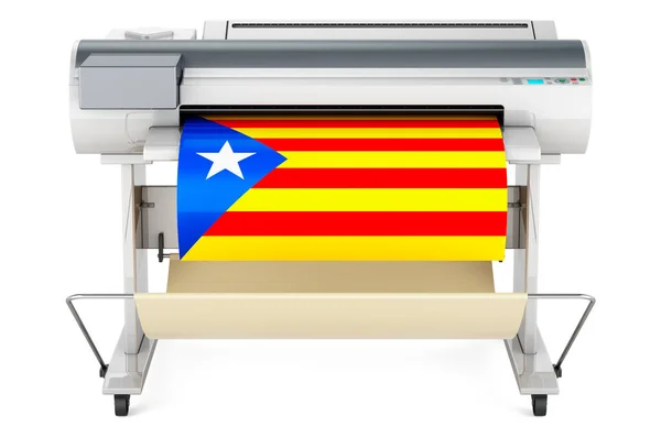 Wide Format Printer Plotter Catalan Flag Rendering Isolated White Background — Fotografia de Stock