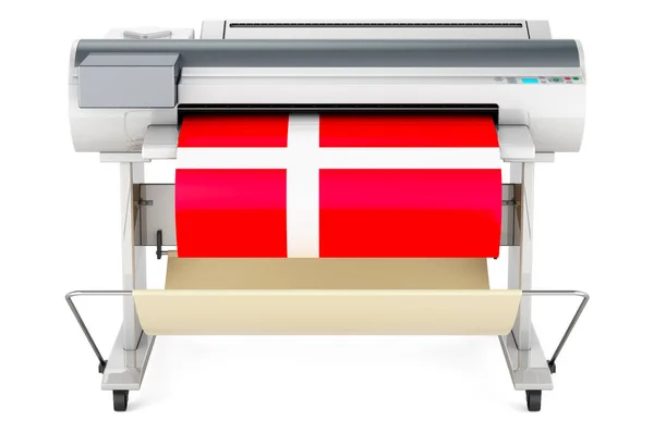 Wide Format Printer Plotter Danish Flag Rendering Isolated White Background — Foto de Stock