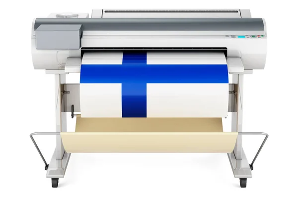 Wide Format Printer Plotter Finnish Flag Rendering Isolated White Background — Foto de Stock