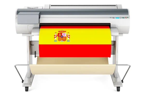 Wide Format Printer Plotter Spanish Flag Rendering Isolated White Background — Photo