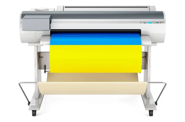 Wide Format Printer Plotter Ukrainian Flag Rendering Isolated White Background — ストック写真