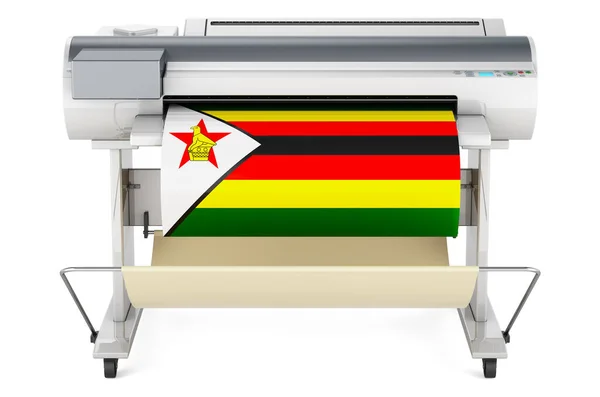 Wide Format Printer Plotter Zimbabwean Flag Rendering Isolated White Background — Stock Photo, Image