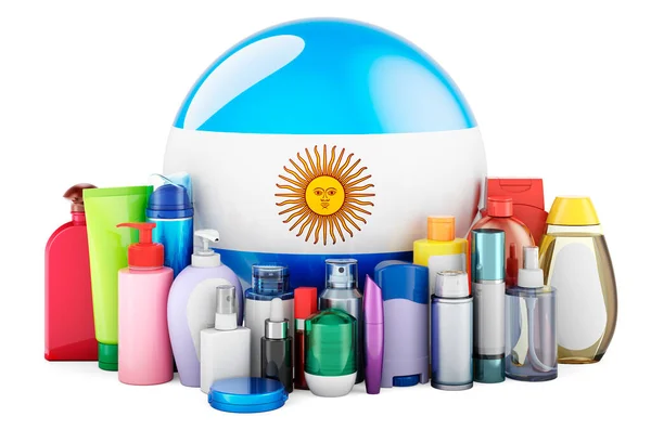 Argentinean Flag Cosmetic Bottles Hair Facial Skin Body Care Products — Fotografia de Stock