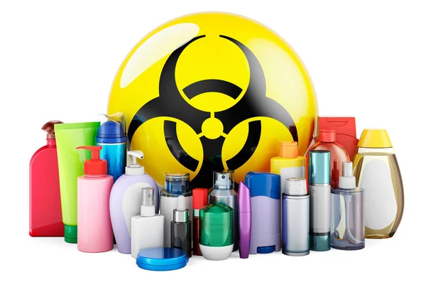 Biohazard Sign Cosmetic Bottles Rendering Isolated White Background —  Fotos de Stock