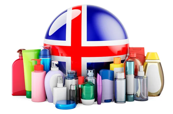 Icelandic Flag Cosmetic Bottles Hair Facial Skin Body Care Products — Stock Photo, Image