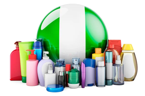 Nigerian Flag Cosmetic Bottles Hair Facial Skin Body Care Products — ストック写真