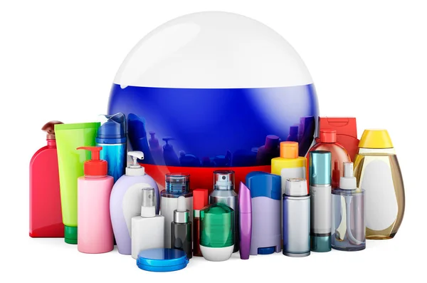 Russian Flag Cosmetic Bottles Hair Facial Skin Body Care Products — ストック写真