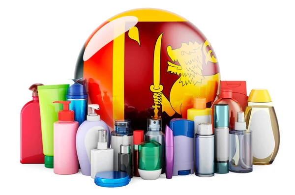 Sri Lankan Flag Cosmetic Bottles Hair Facial Skin Body Care — 스톡 사진
