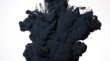 Beyaz arka planda gri-siyah suluboya mürekkep. Soyut arkaplan. Suyun içindeki renkli akrilik boyaların yavaş hareketi. Ekran koruyucu, rahatlatıcı meditasyon arkaplanı.