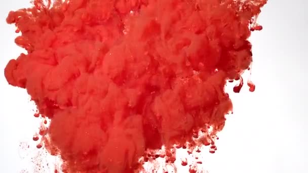 红色橙色水彩油墨在白色底色的水中 彩色丙烯酸涂料在水中的缓慢运动 美丽的抽象背景 放松冥想背景 — 图库视频影像