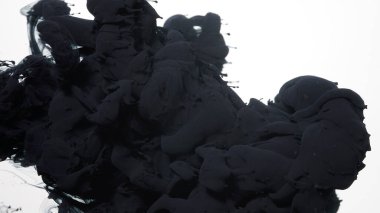 Beyaz arka planda siyah suluboya mürekkep. Renkli akrilik boyalar suya karıştırılır. Müthiş soyut bir arka plan. Beyaz arkaplanda siyah mürekkep bulutu.